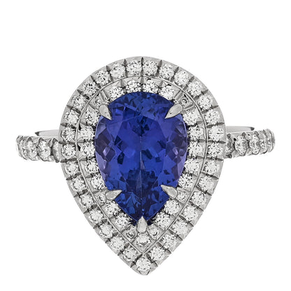 Tiffany Platinum Diamond Tanzanite Soleste Pear Cut Ring 50 5.5 1 of 6