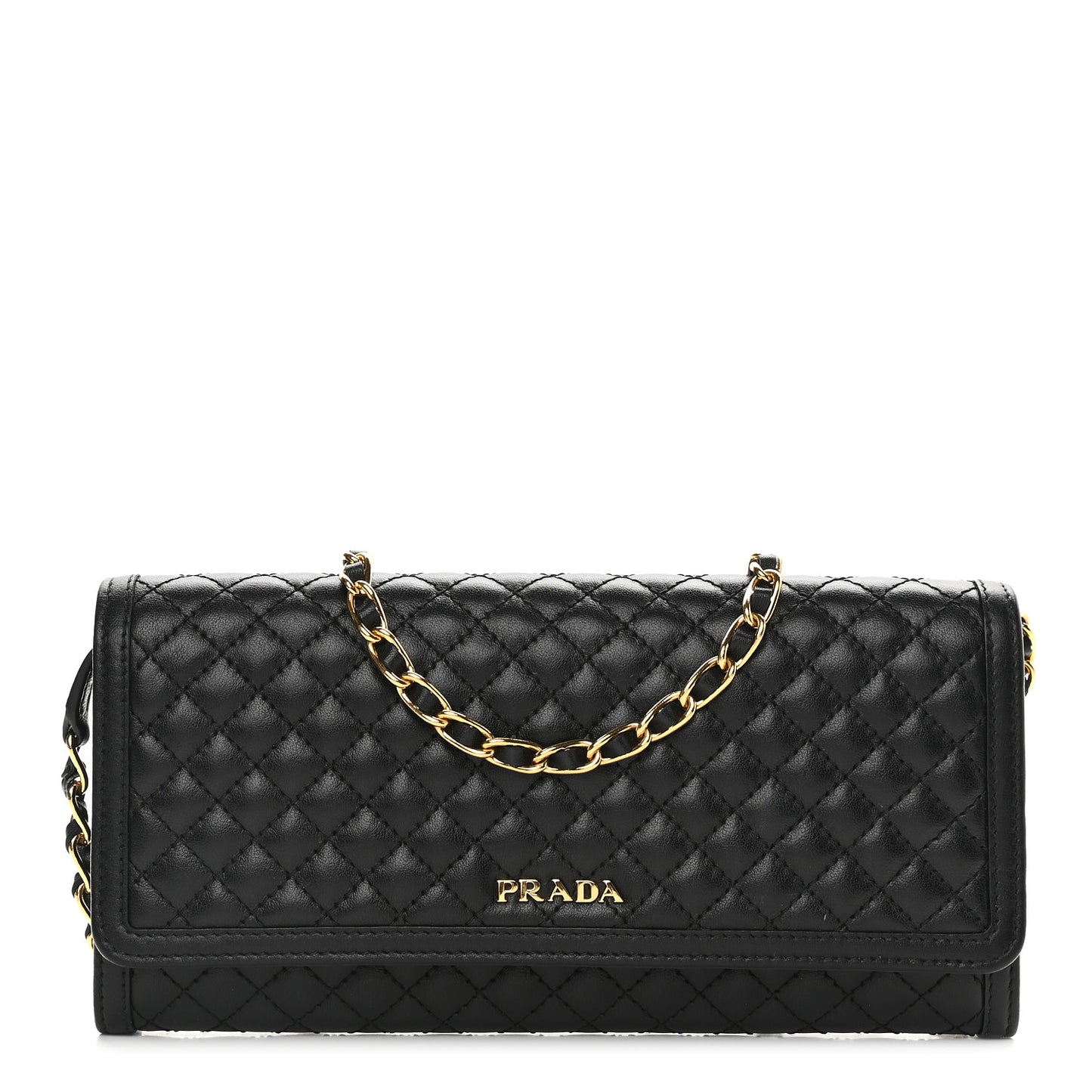 Soft Calfskin Quilted Chain Wallet Black