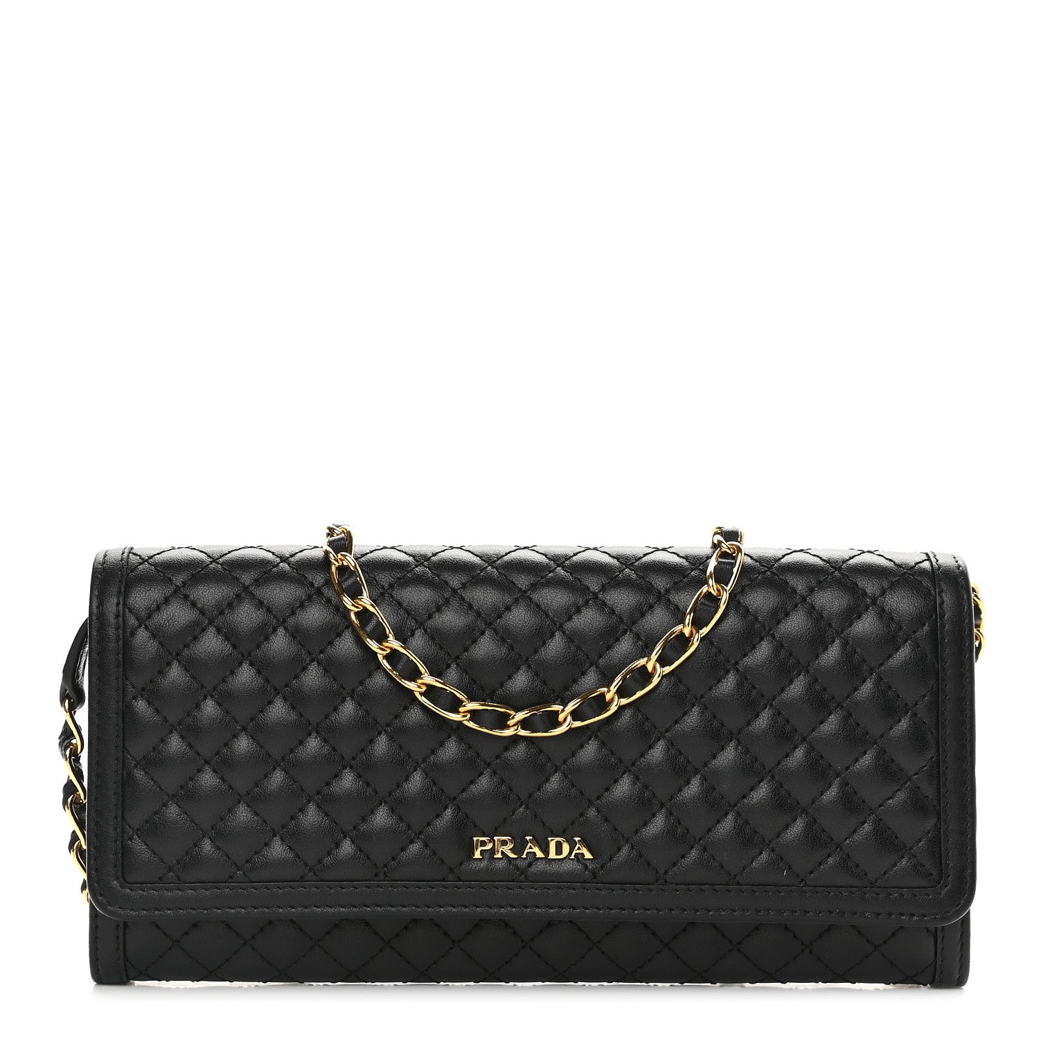 Prada Soft Calfskin Quilted Chain Wallet Black 1 of 8