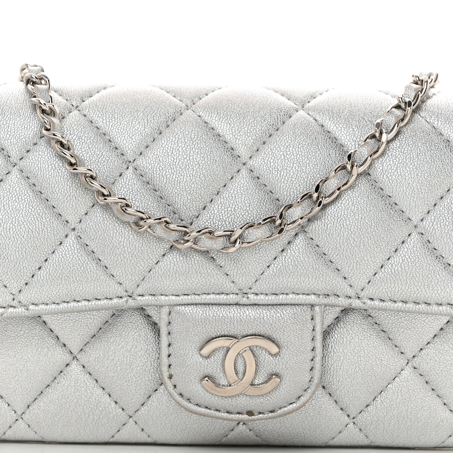 Chanel Metallic Lambskin Quilted Glasses Case With Chain Silver 8 of 11