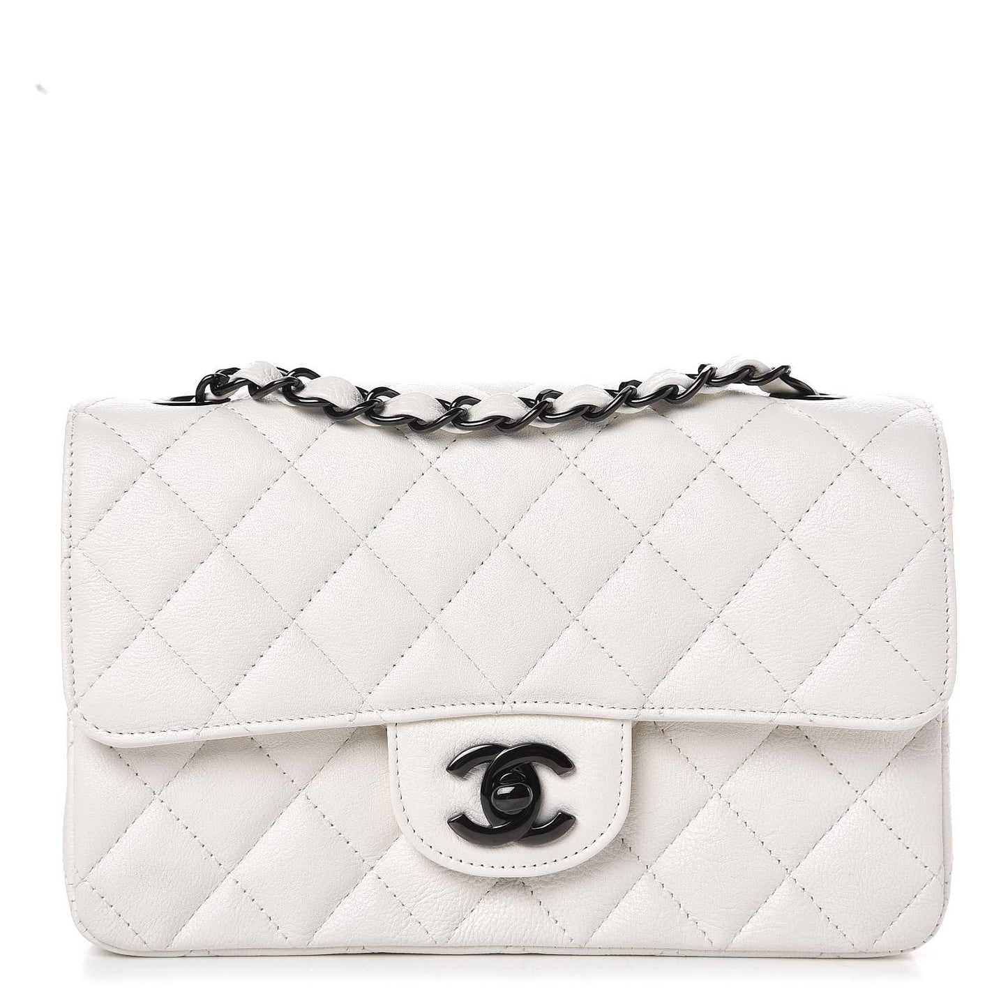 Crumpled Calfskin Quilted Mini Rectangular Flap White