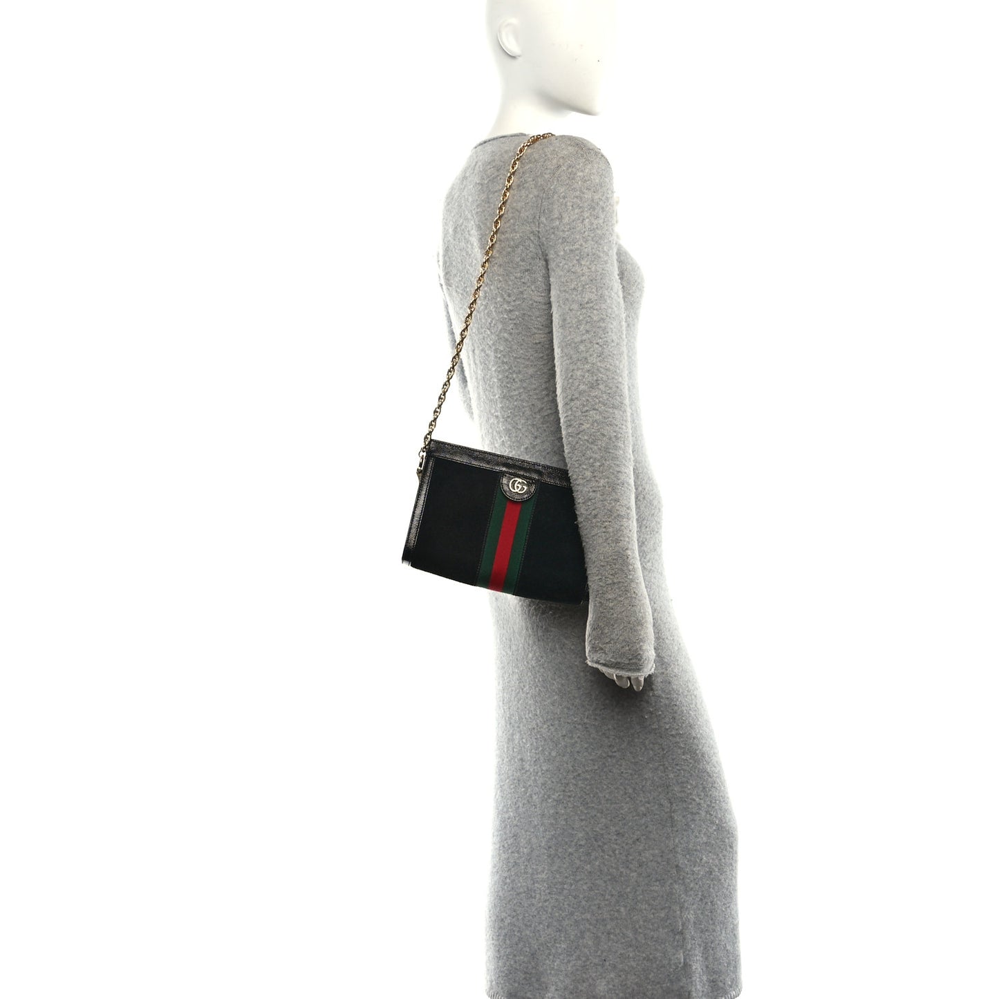 Suede Patent Web Small Ophidia Chain Shoulder Bag Black