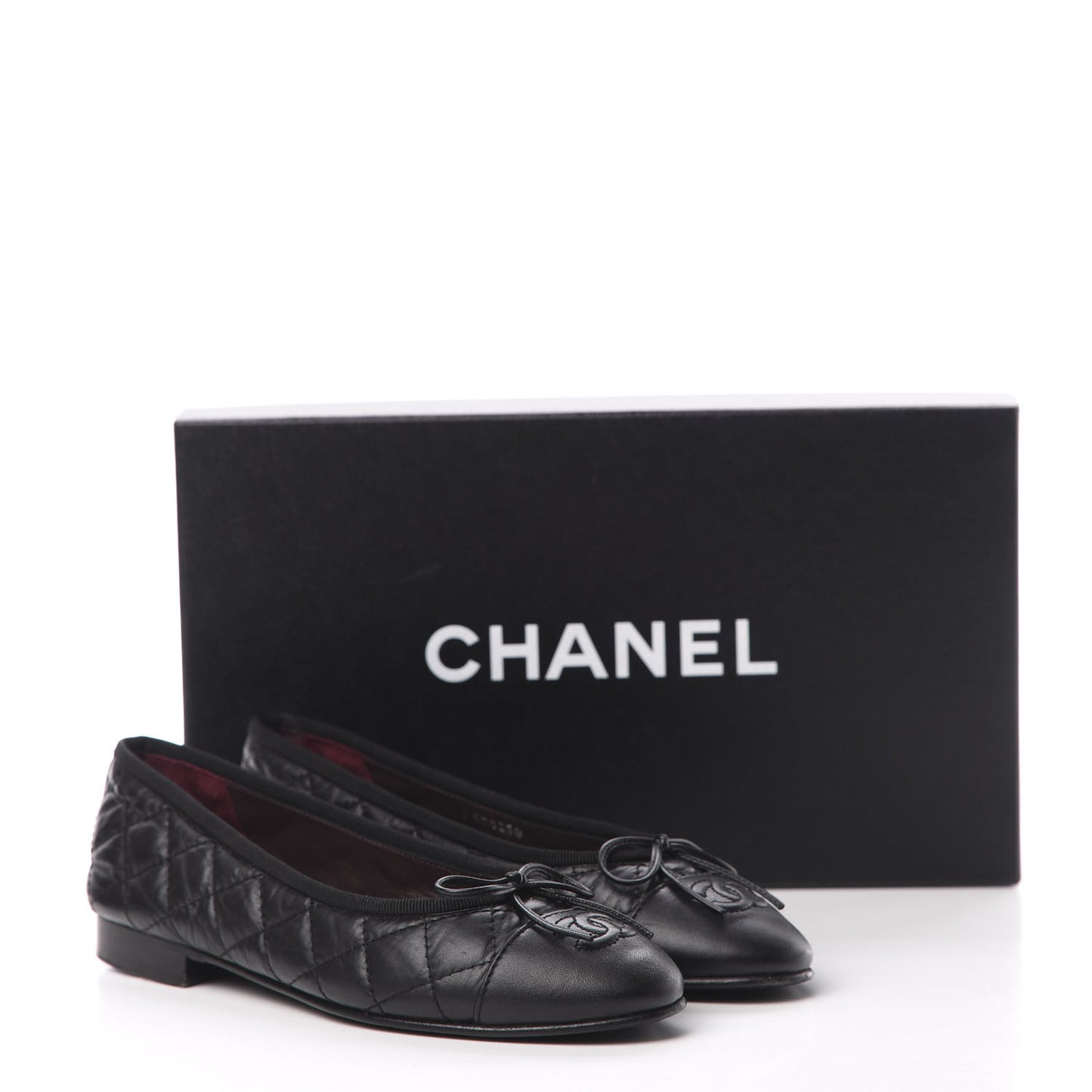 Aged Calfskin Quilted Cap Toe Ballerina Flats 35 Black