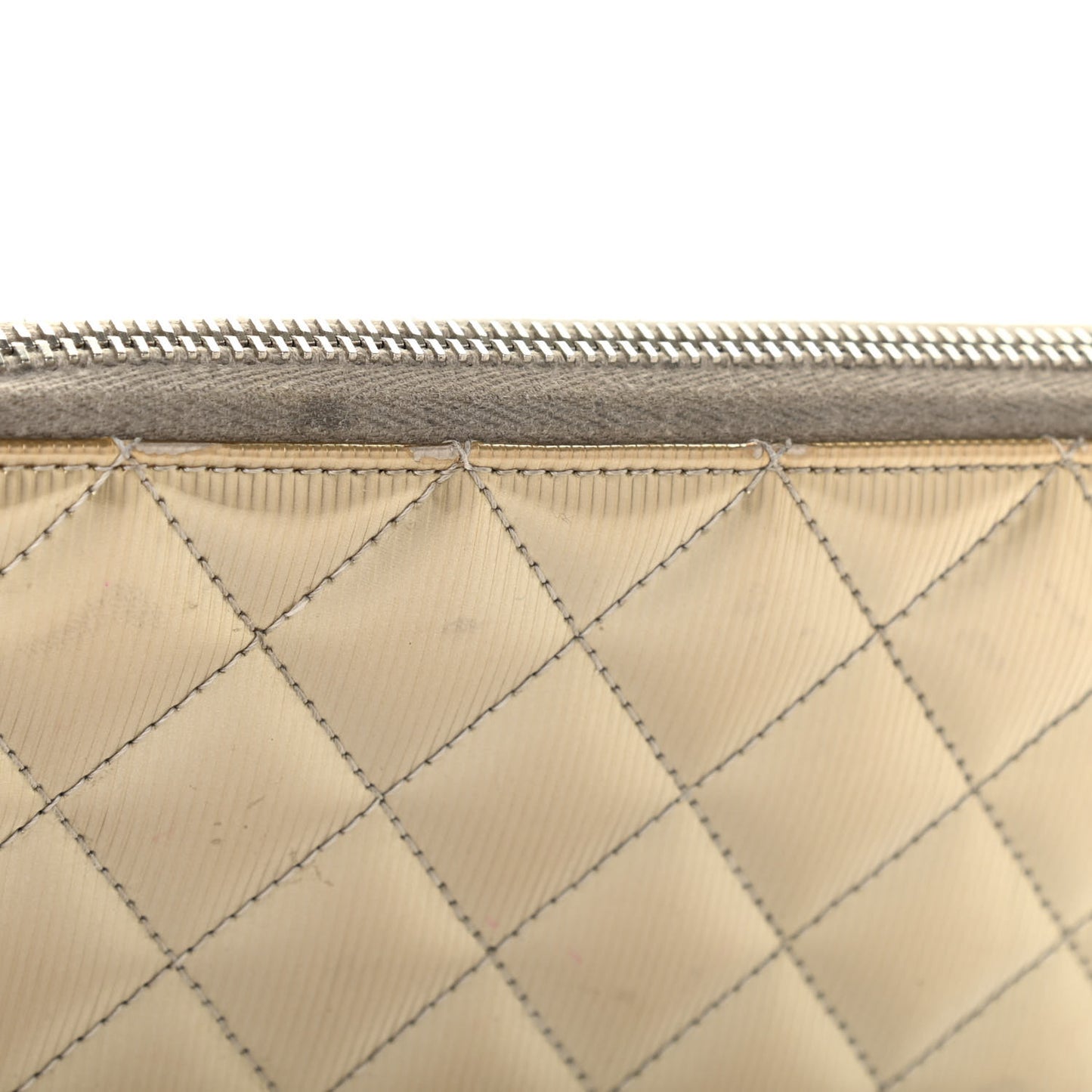 Striated Patent Zip Around Wallet Gold