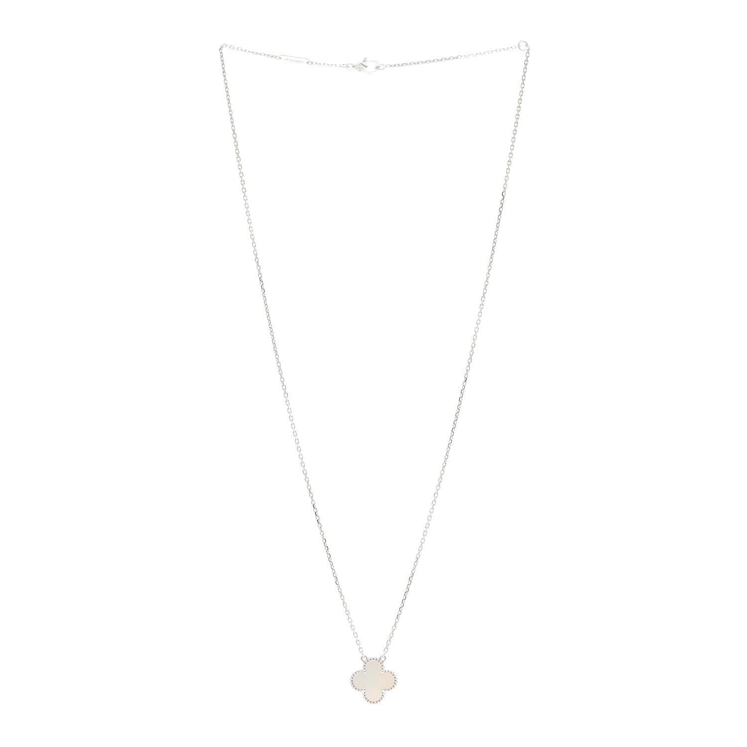 Van Cleef & Arpels 18K White Gold Mother Of Pearl Vintage Alhambra Pendant Necklace 3 of 4