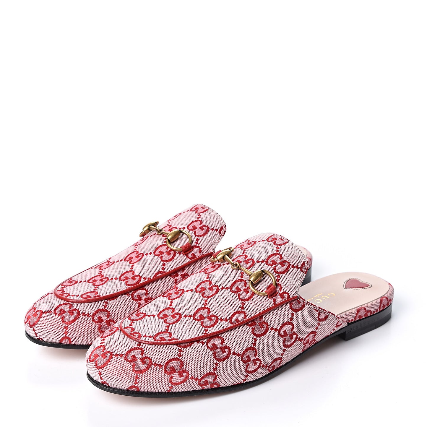Canvas GG Monogram Horsebit Womens Princetown Slippers 37.5 Gardenia Hibiscus Red