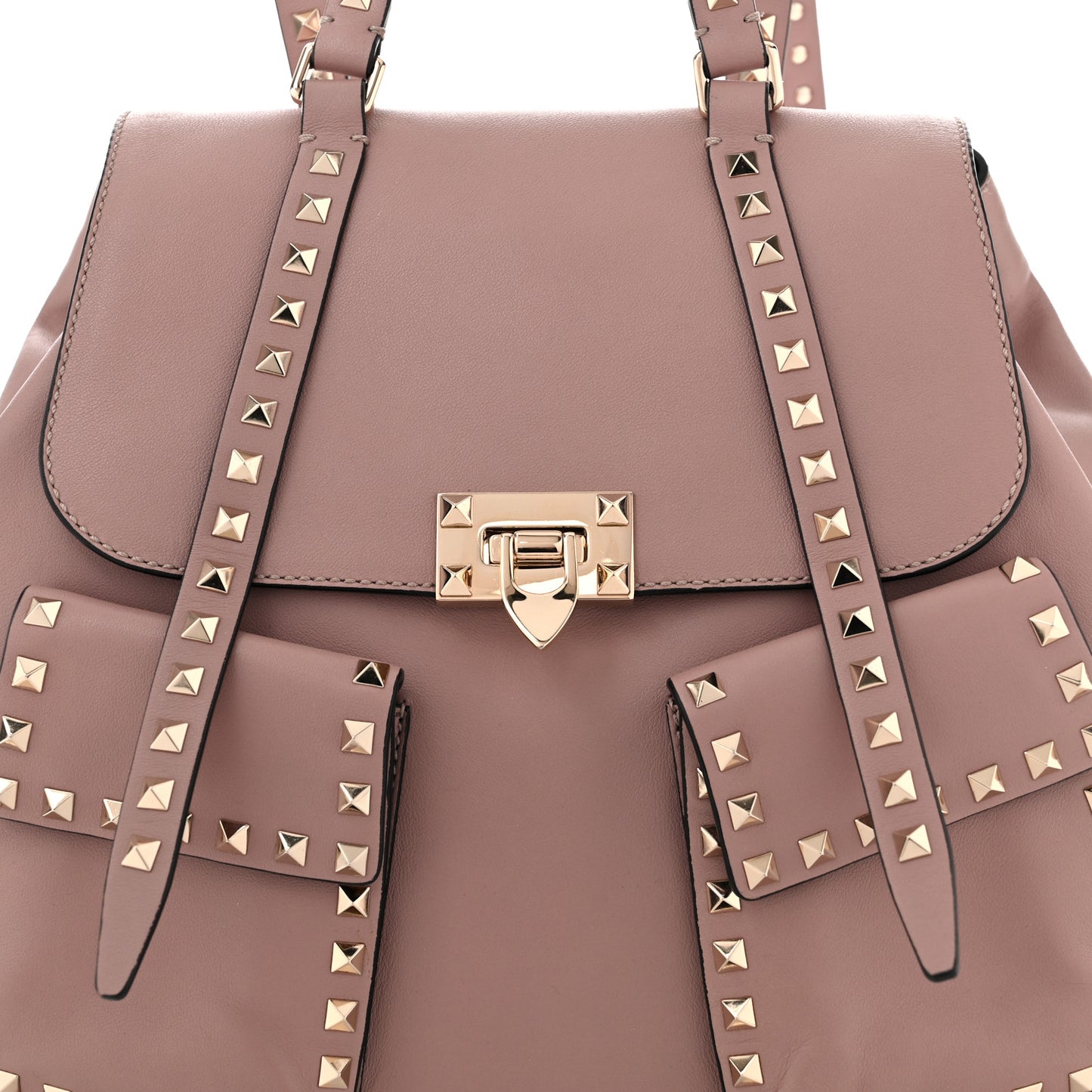 Pebbled Calfskin Rockstud Double Pocket Backpack Poudre
