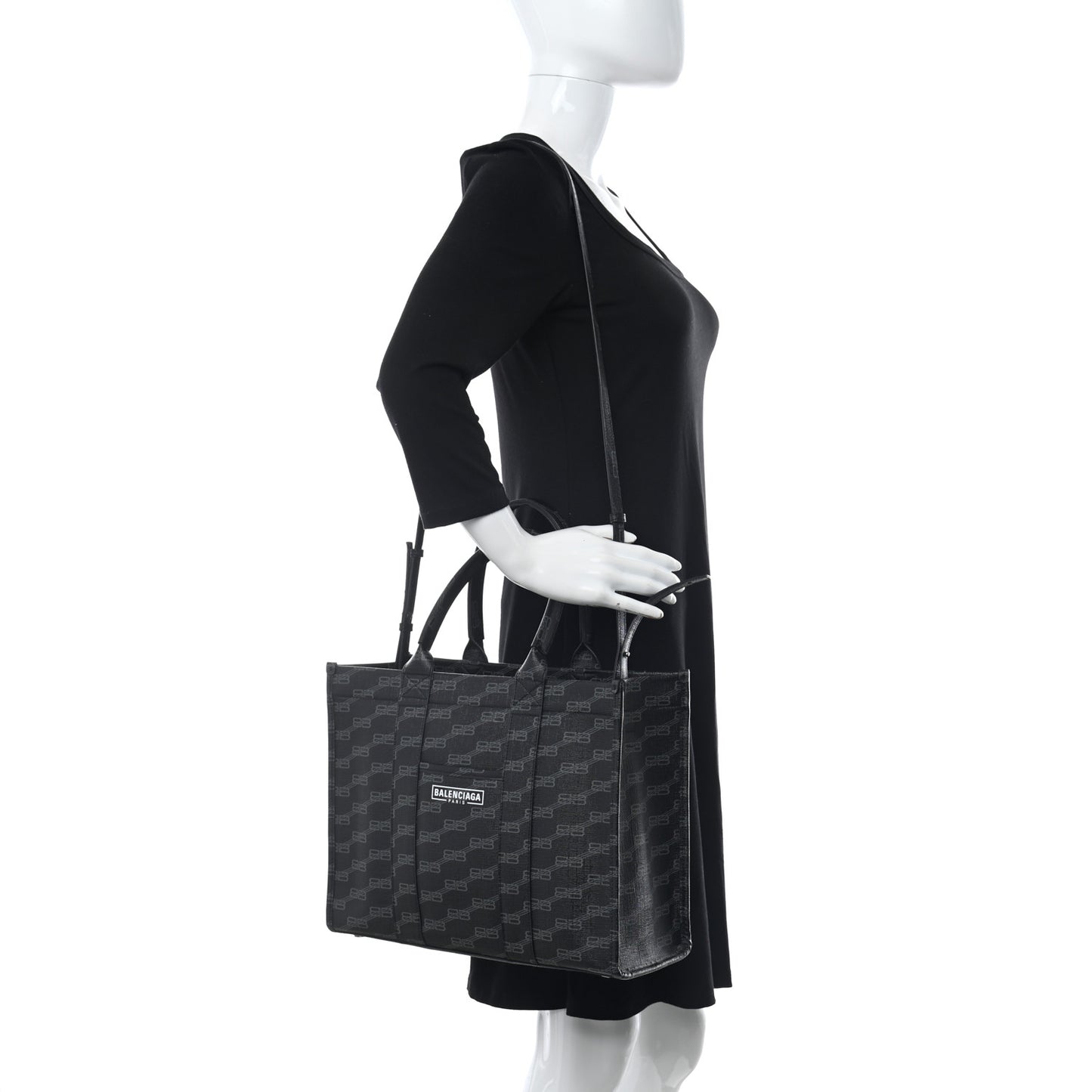 Coated Canvas BB Monogram Hardware Tote Black White