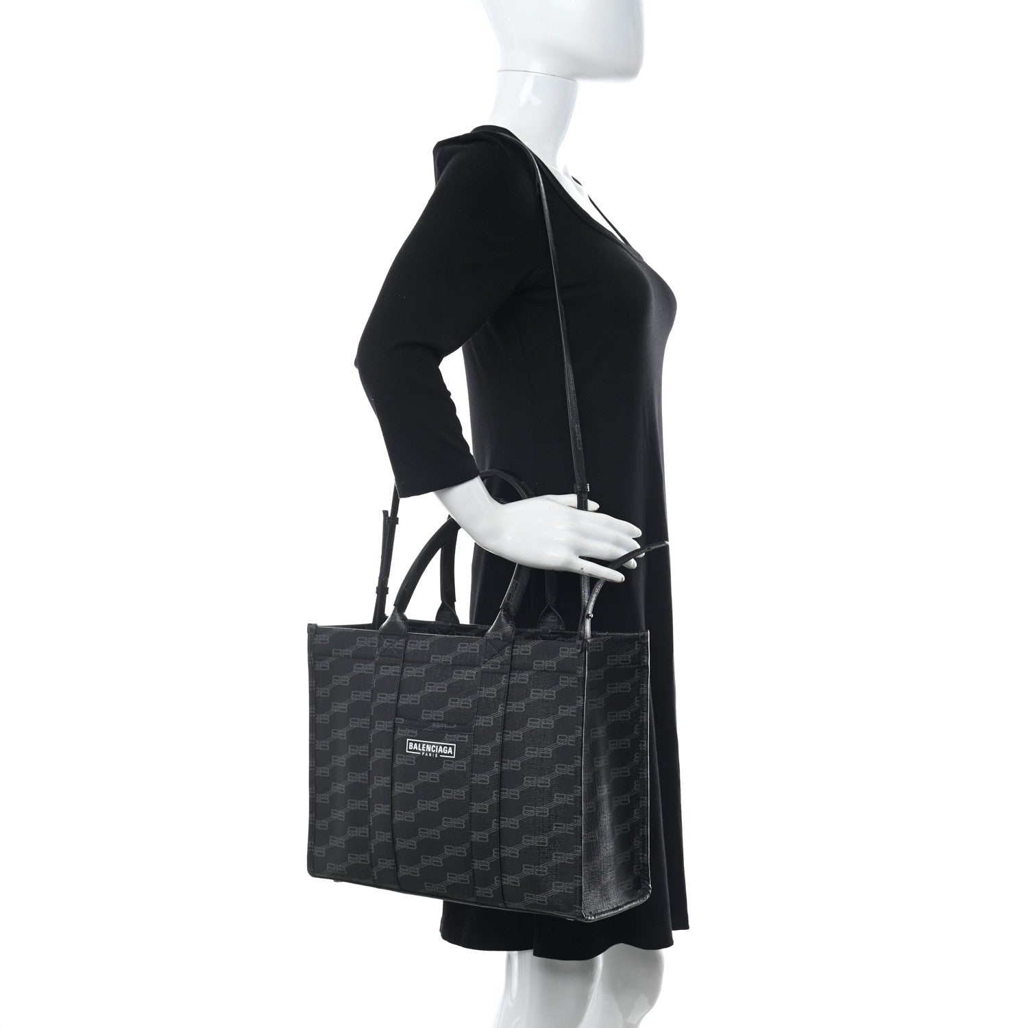 Balenciaga Coated Canvas BB Monogram Hardware Tote Black White 2 of 9
