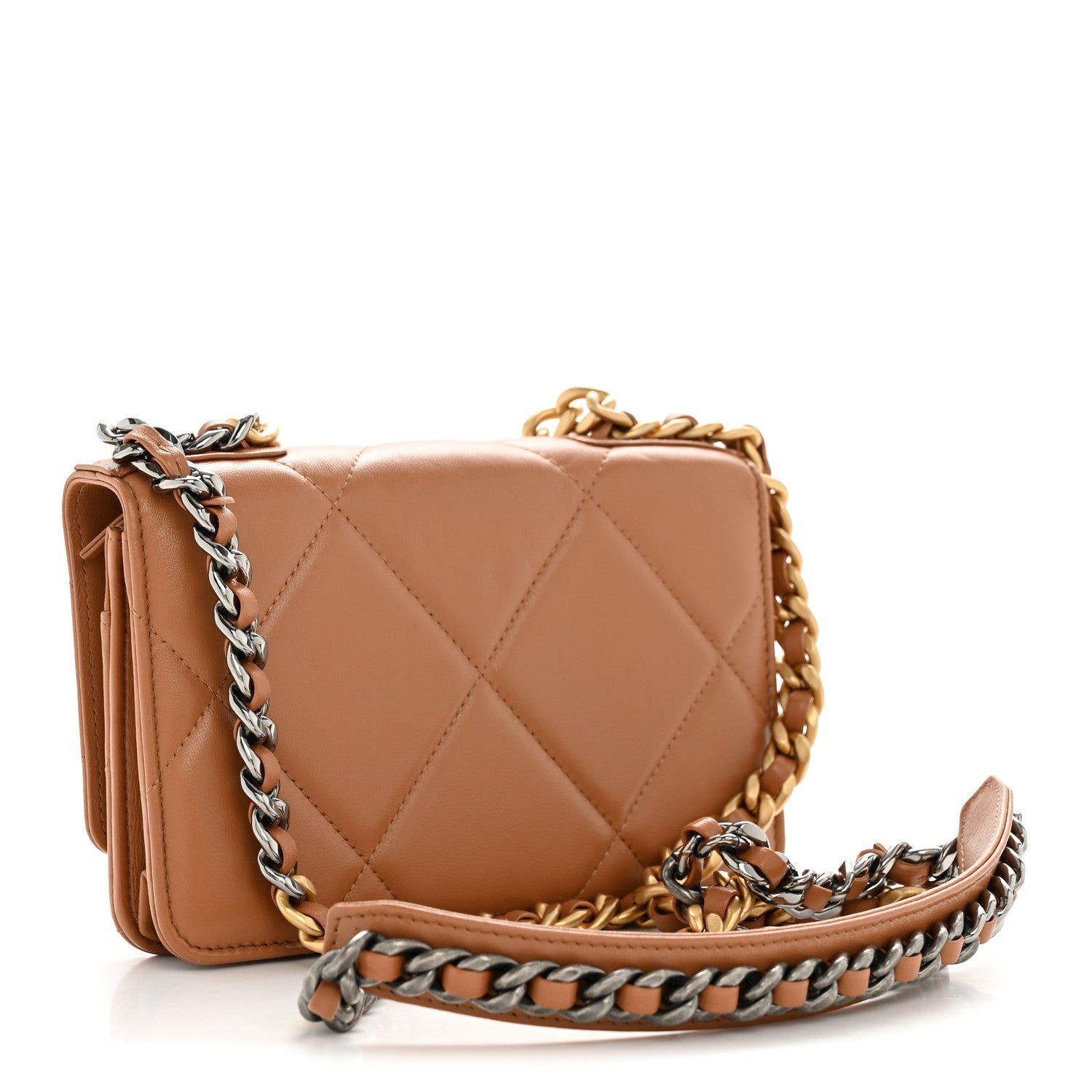 Chanel Lambskin Quilted Chanel 19 Wallet On Chain WOC Brown 3 of 15