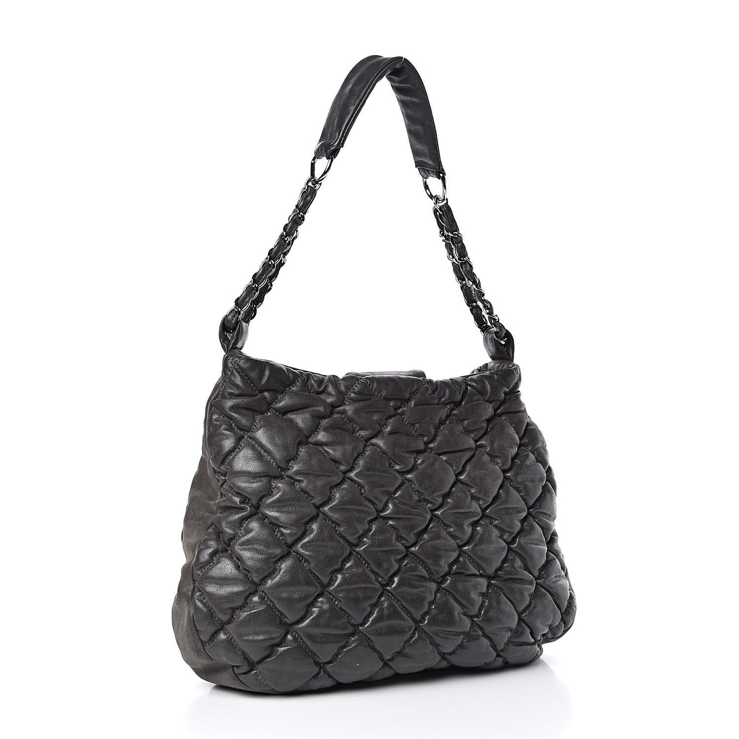 Iridescent Calfskin Bubble Quilt Hobo Grey