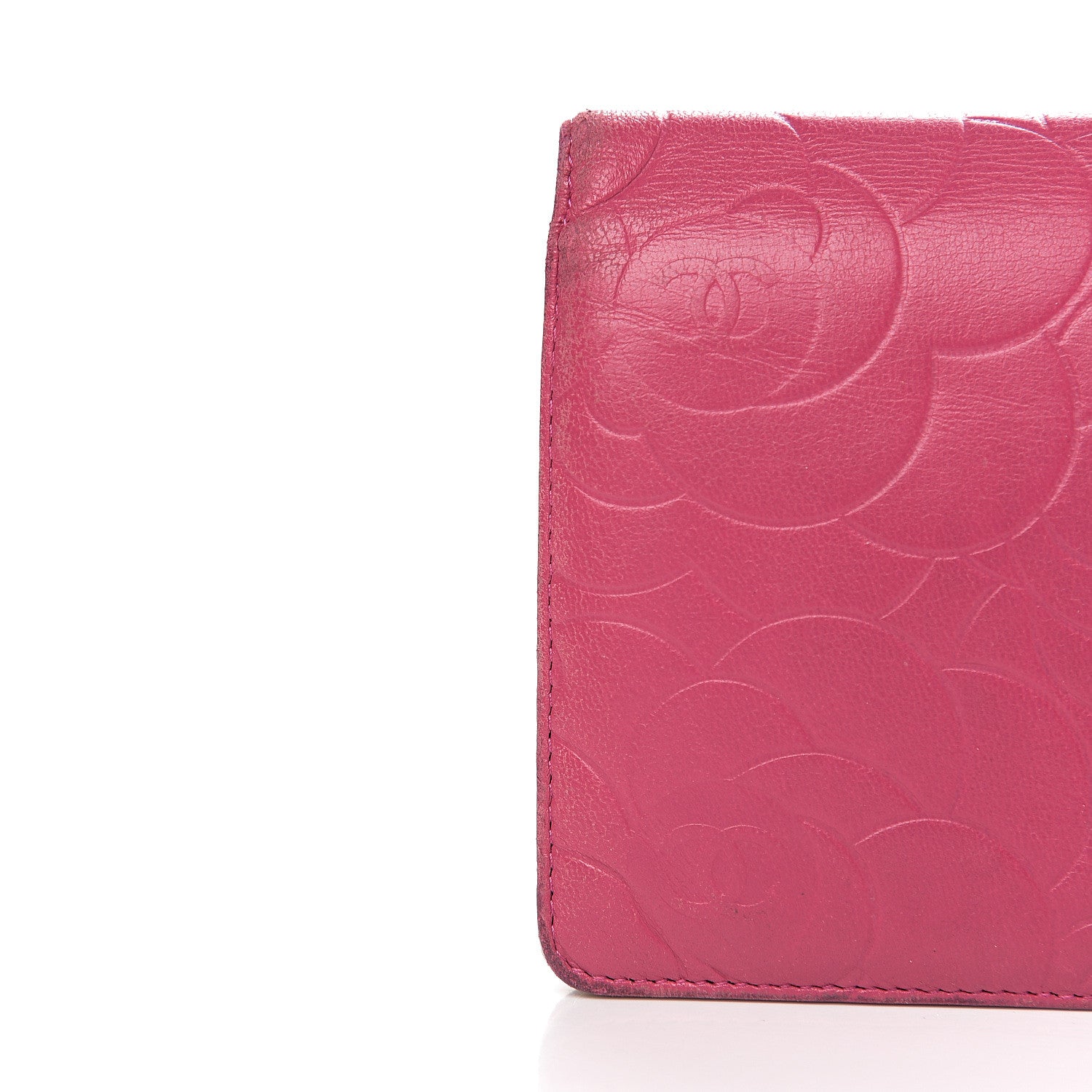 Chanel Lambskin Camellia Embossed Yen Wallet Fuchsia 10 of 13