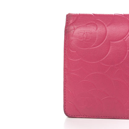 Chanel Lambskin Camellia Embossed Yen Wallet Fuchsia 10 of 13