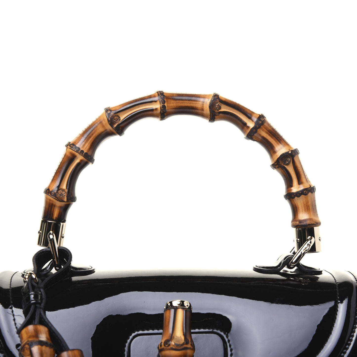 Patent Medium New Bamboo Top Handle Bag Black
