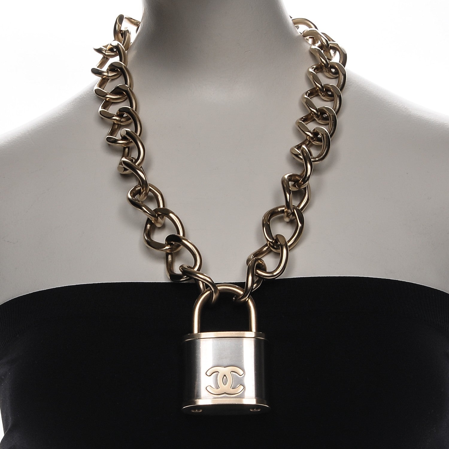 Chanel CC Oversized Padlock Necklace Gold Silver 2 of 5