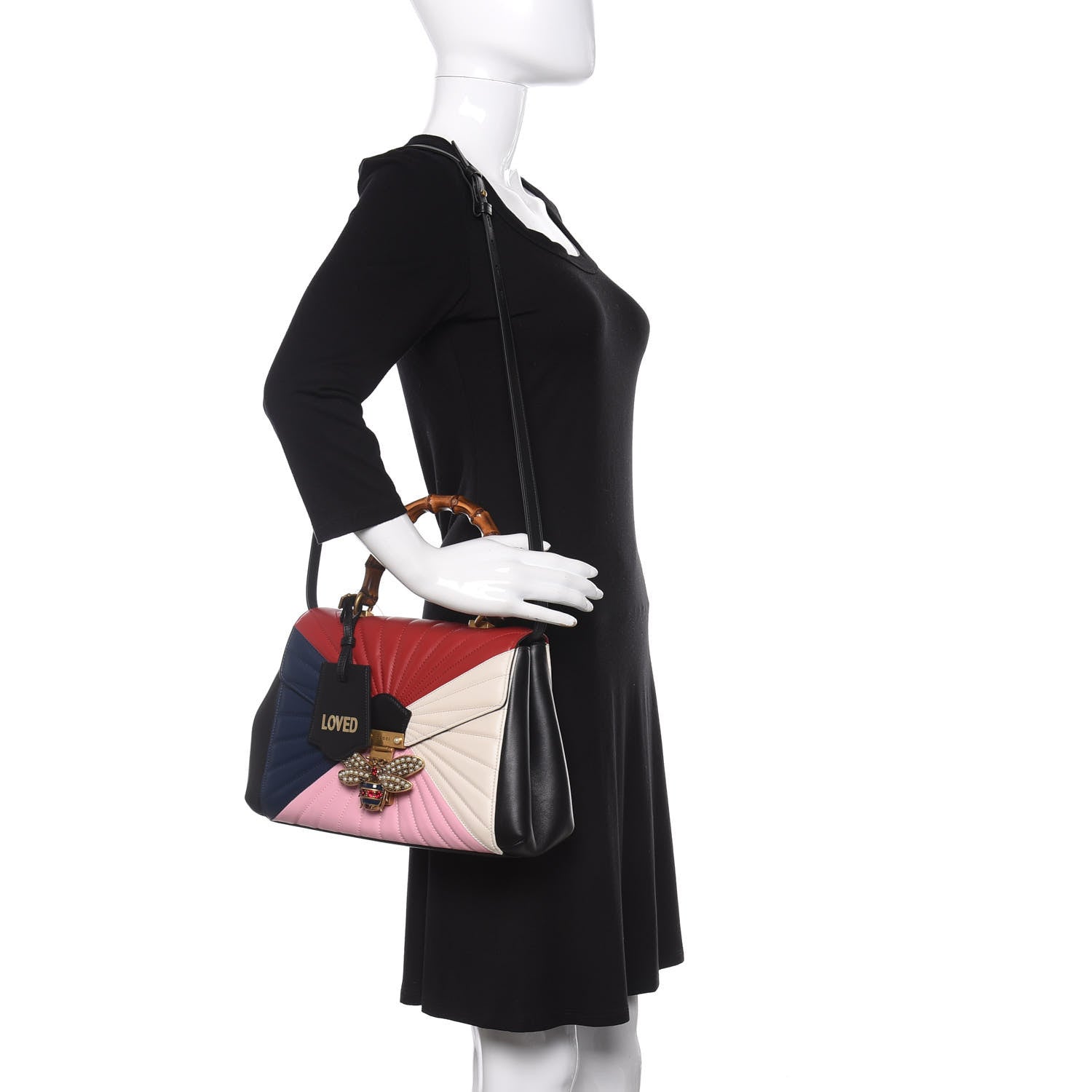 Gucci Calfskin Bamboo Trapuntata Queen Margaret Top Handle Bag Blue Agata Hibiscus Red Mystic White Sugar Pink 2 of 13