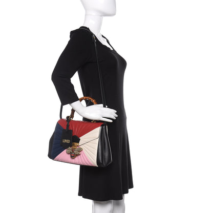 Gucci Calfskin Bamboo Trapuntata Queen Margaret Top Handle Bag Blue Agata Hibiscus Red Mystic White Sugar Pink 2 of 13