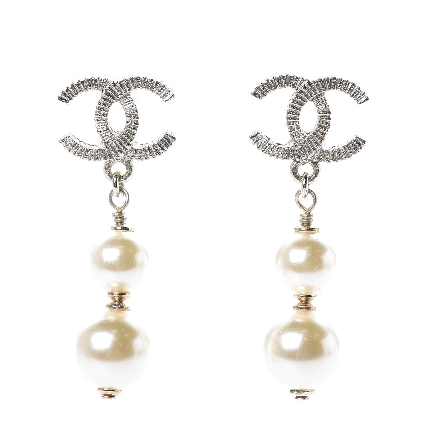 Chanel CC Pearl Drop Earrings Gold 1 of 4