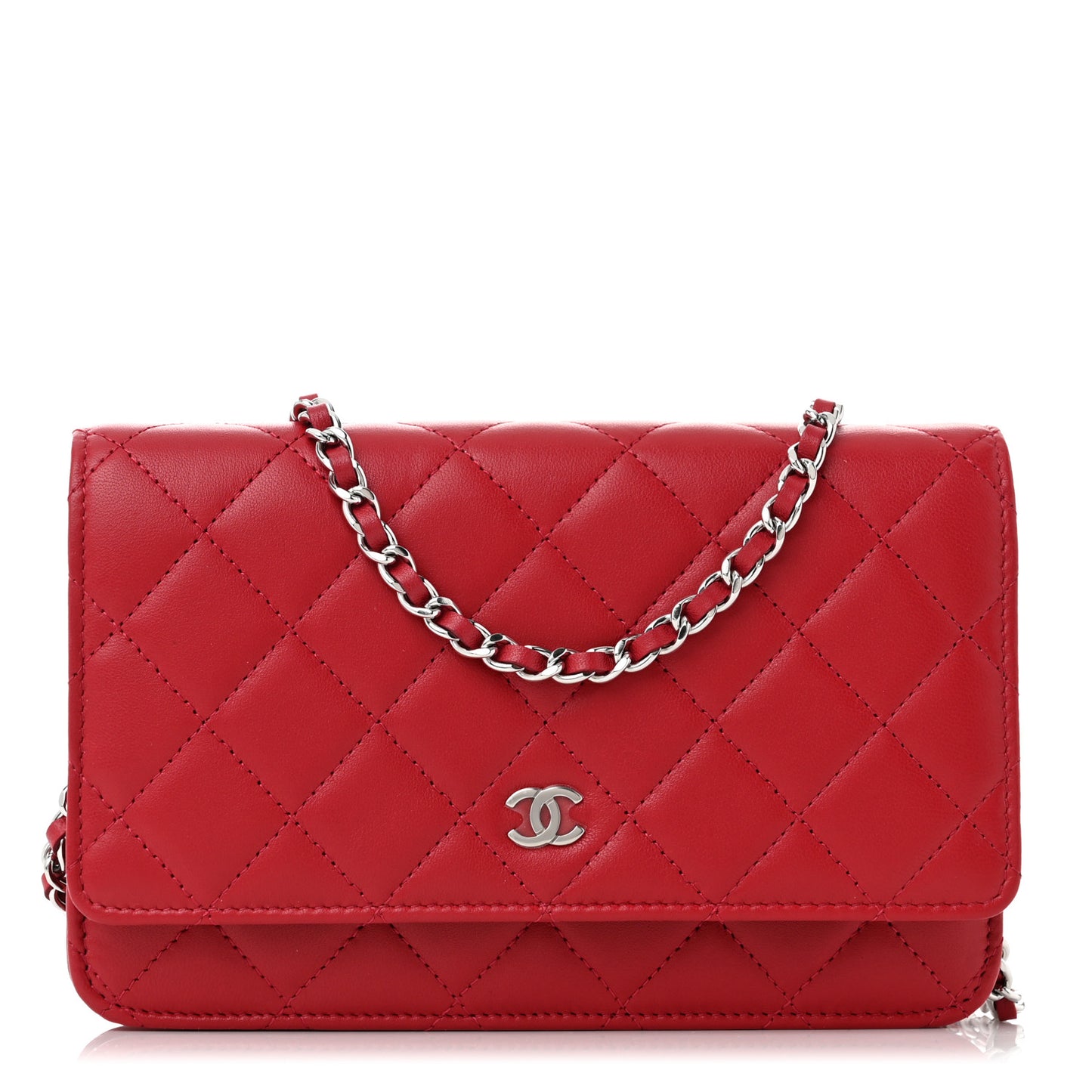 Lambskin Quilted Wallet On Chain WOC Red