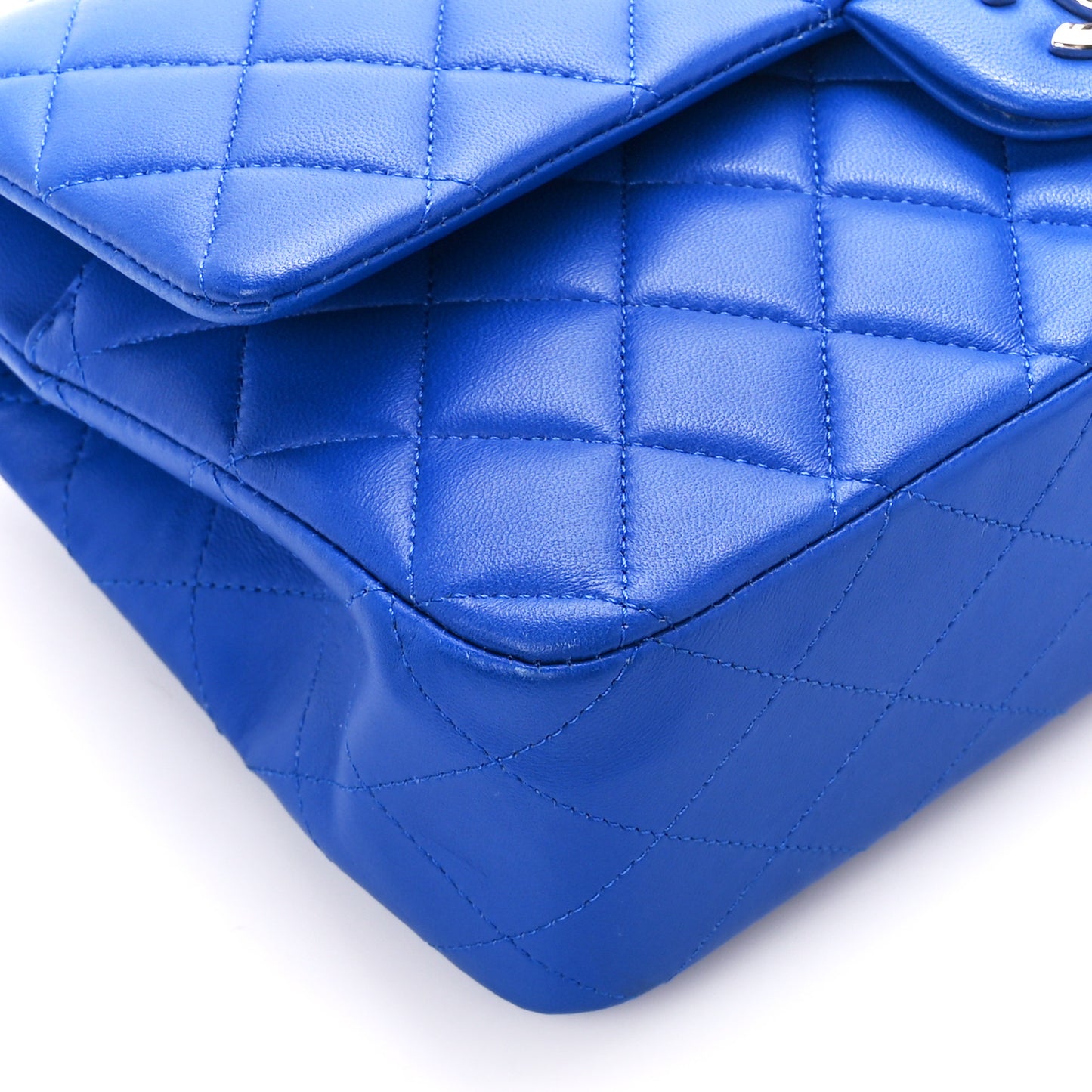 Lambskin Quilted Medium Double Flap Royal Blue