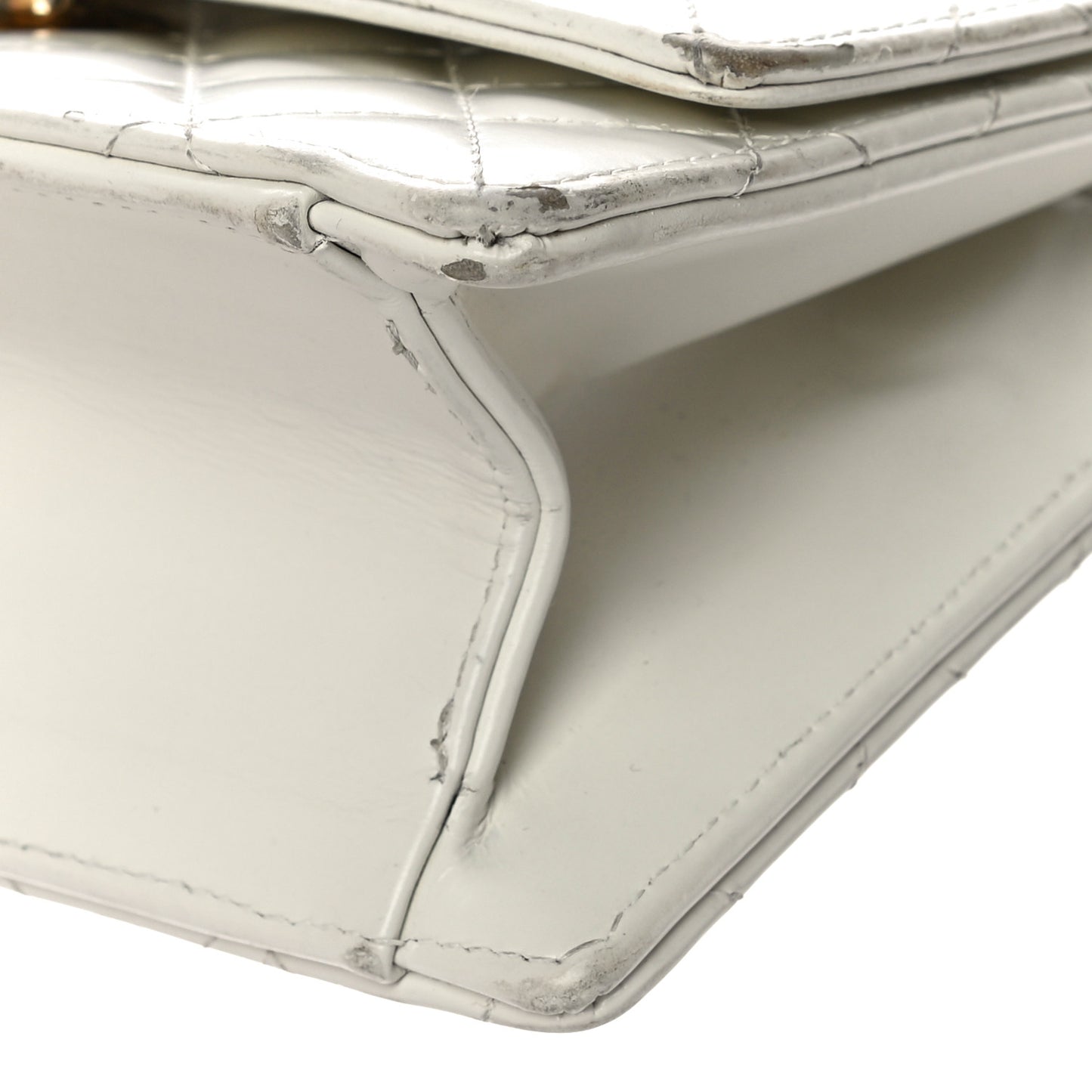 Glazed Calfskin Quilted Small Flap White