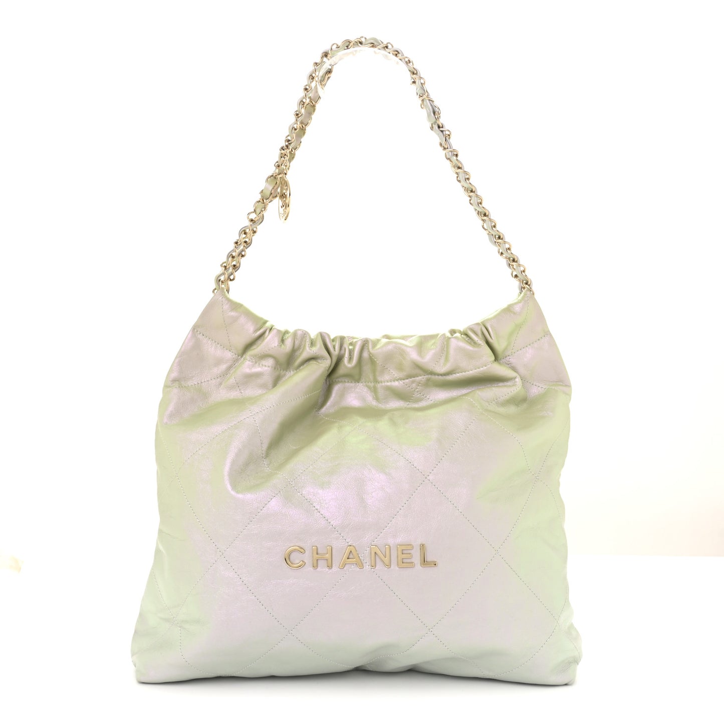 Iridescent Calfskin Quilted Chanel 22 Blue Green