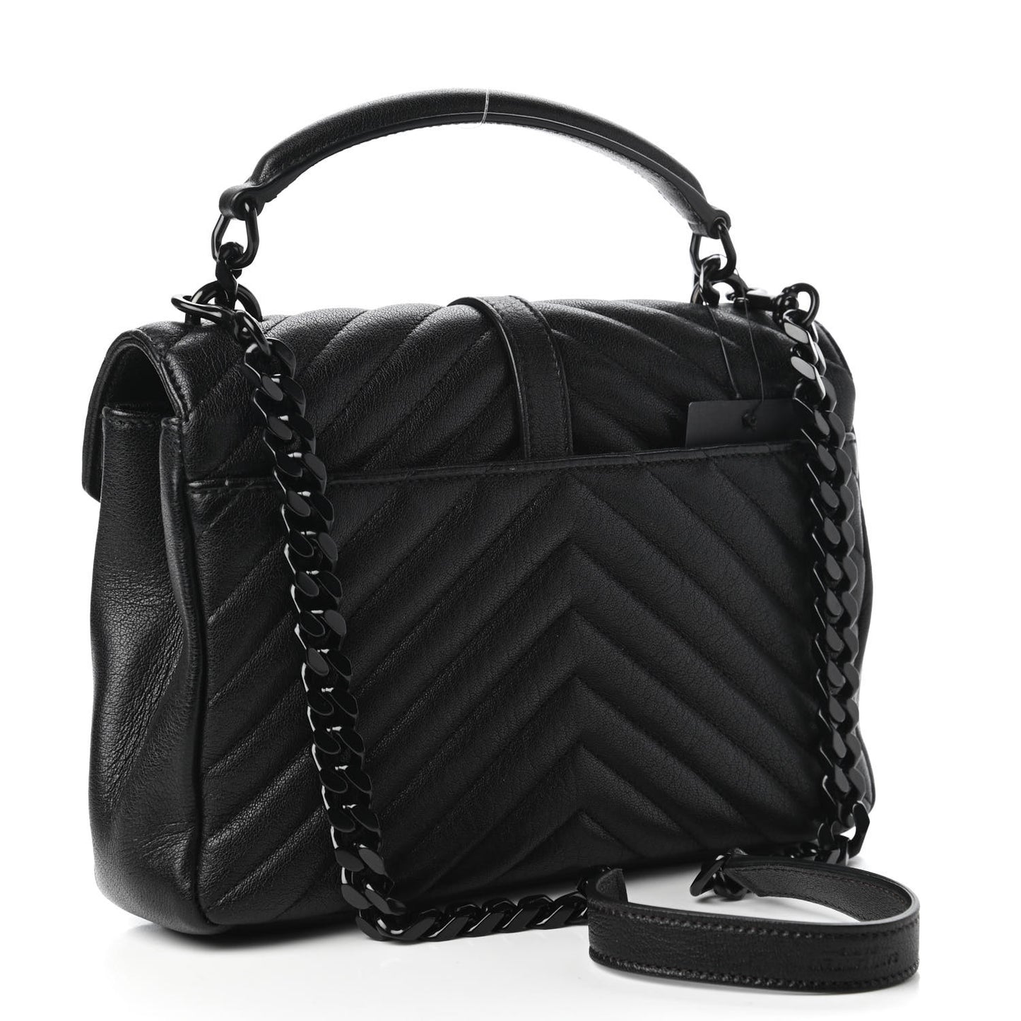 Sheepskin Matelasse Chevron Monogram Monochrome Medium College Bag Black
