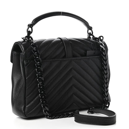 Saint Laurent Sheepskin Matelasse Chevron Monogram Monochrome Medium College Bag Black 3 of 11