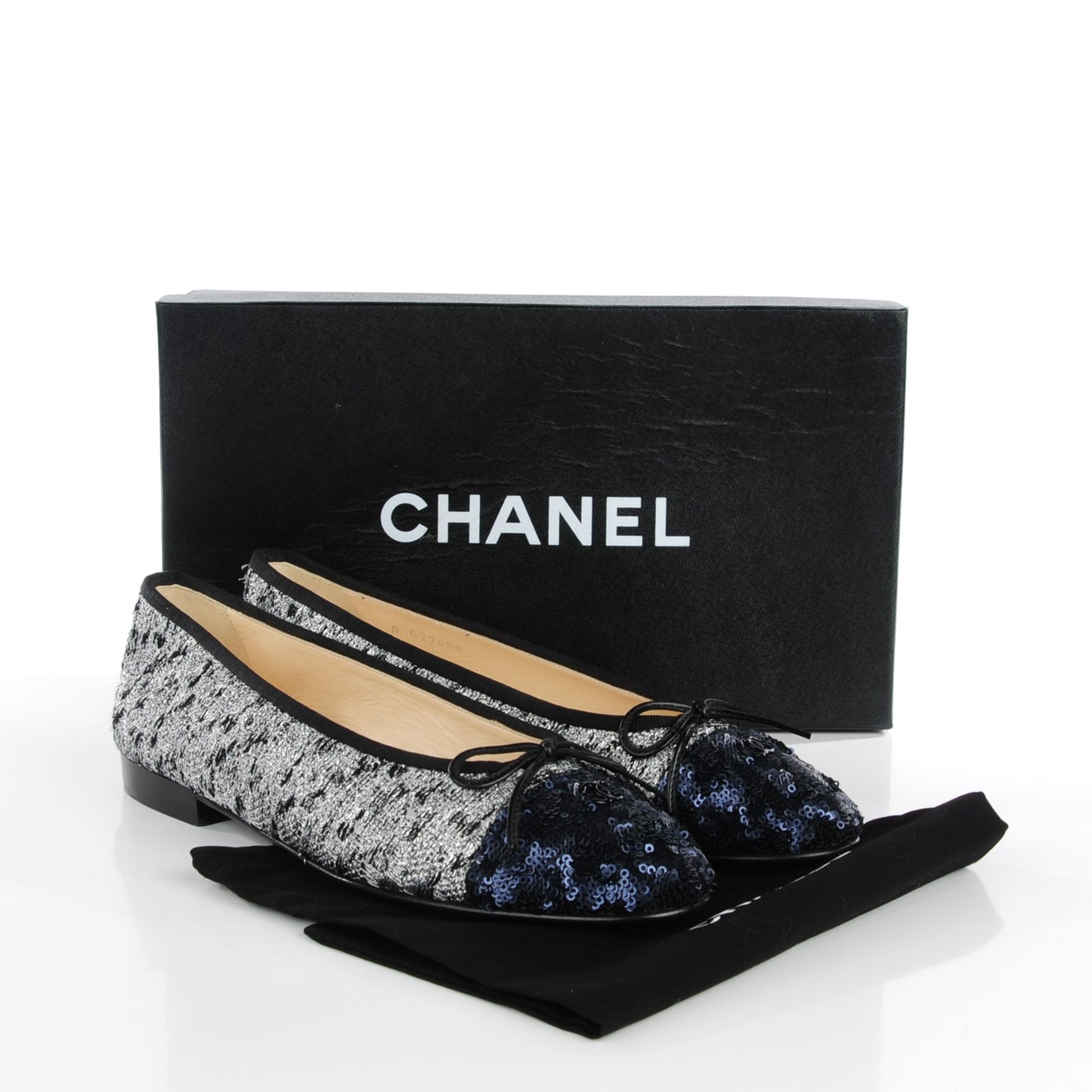 Tweed Sequin Cap Toe Ballerina Flats 40 Black Blue