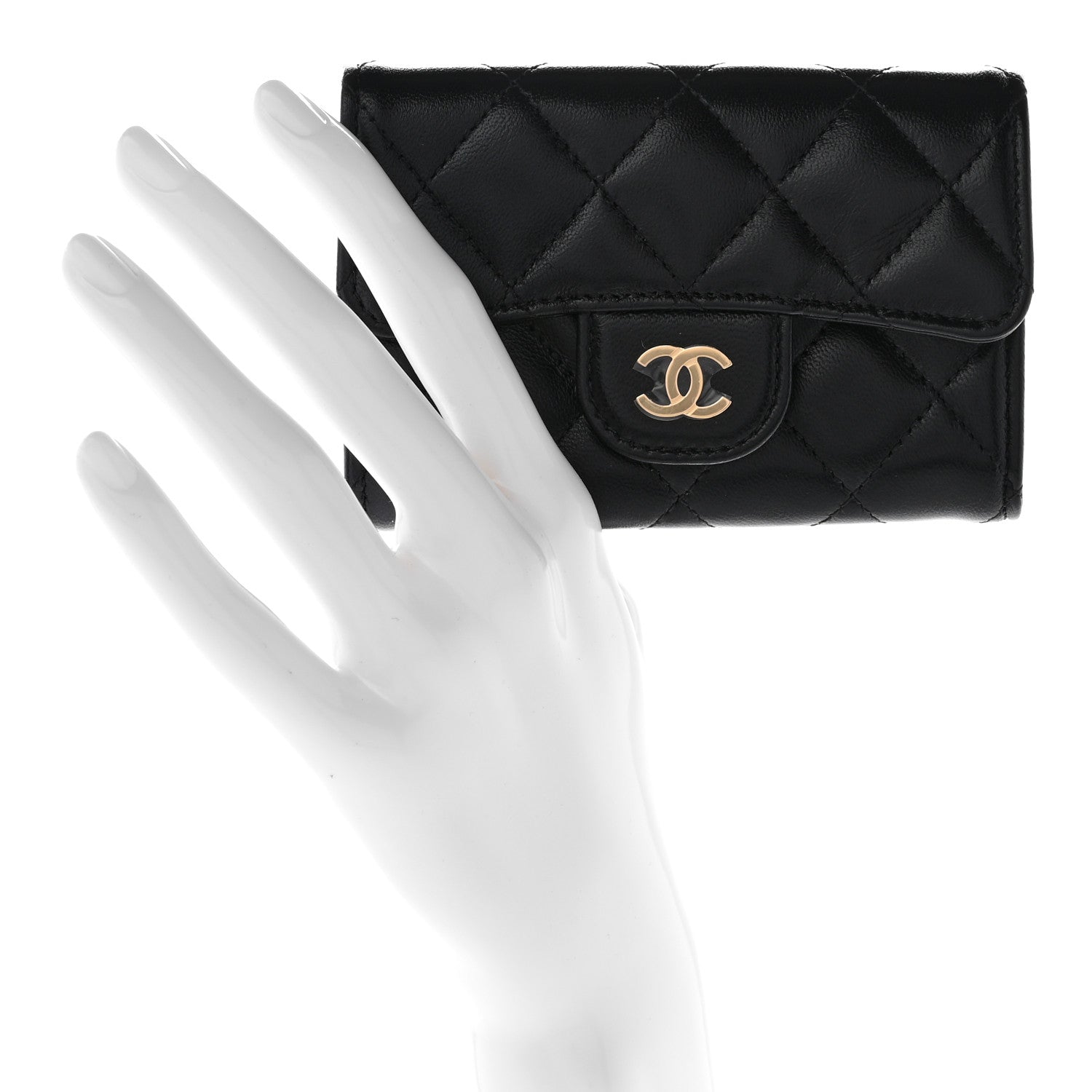 Chanel Lambskin Quilted Flap Card Holder Wallet Black 2 of 9