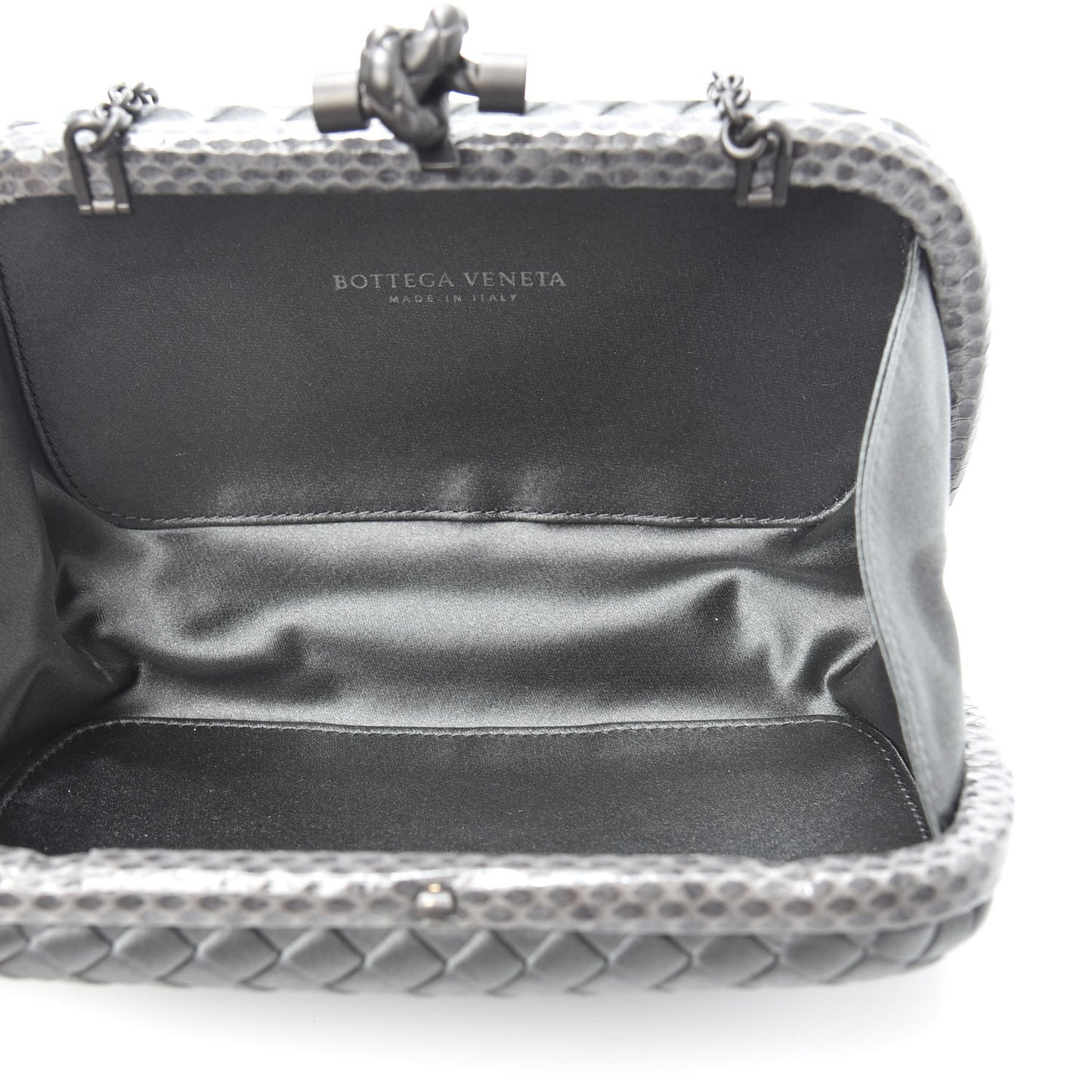 Satin Ayers Intrecciato Chain Knot Clutch Grey
