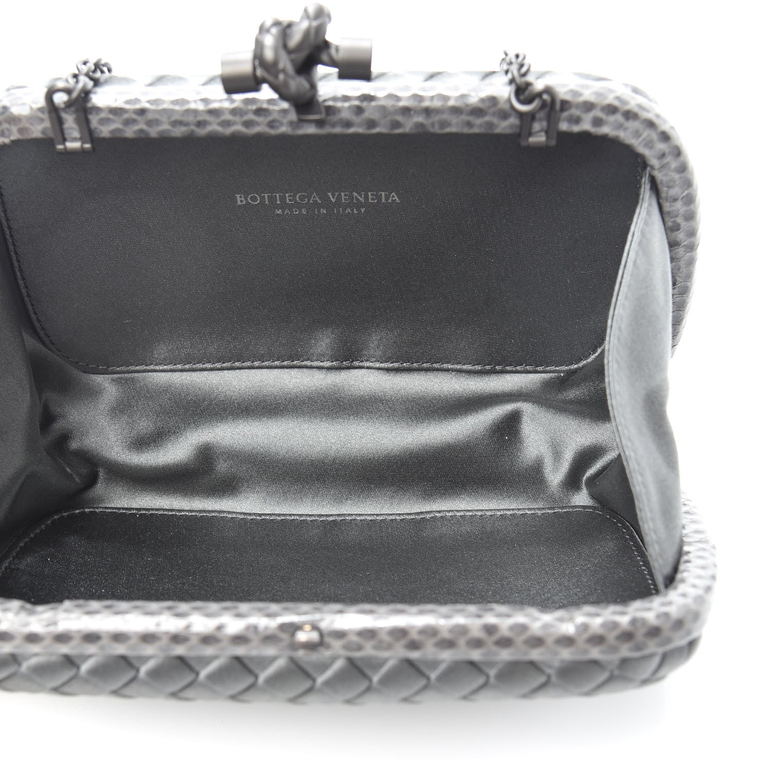 Bottega Veneta Satin Ayers Intrecciato Chain Knot Clutch Grey 5 of 9