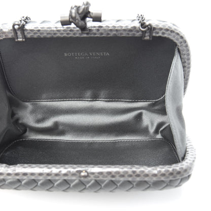 Bottega Veneta Satin Ayers Intrecciato Chain Knot Clutch Grey 5 of 9