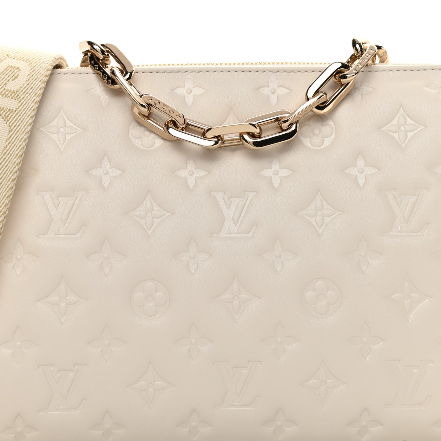 Lambskin Embossed Monogram Coussin PM Beige Cream