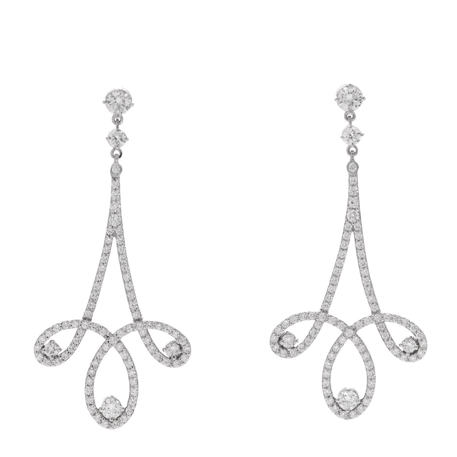 Tiffany Platinum Diamond Enchant Scroll Drop Earrings 1 of 5