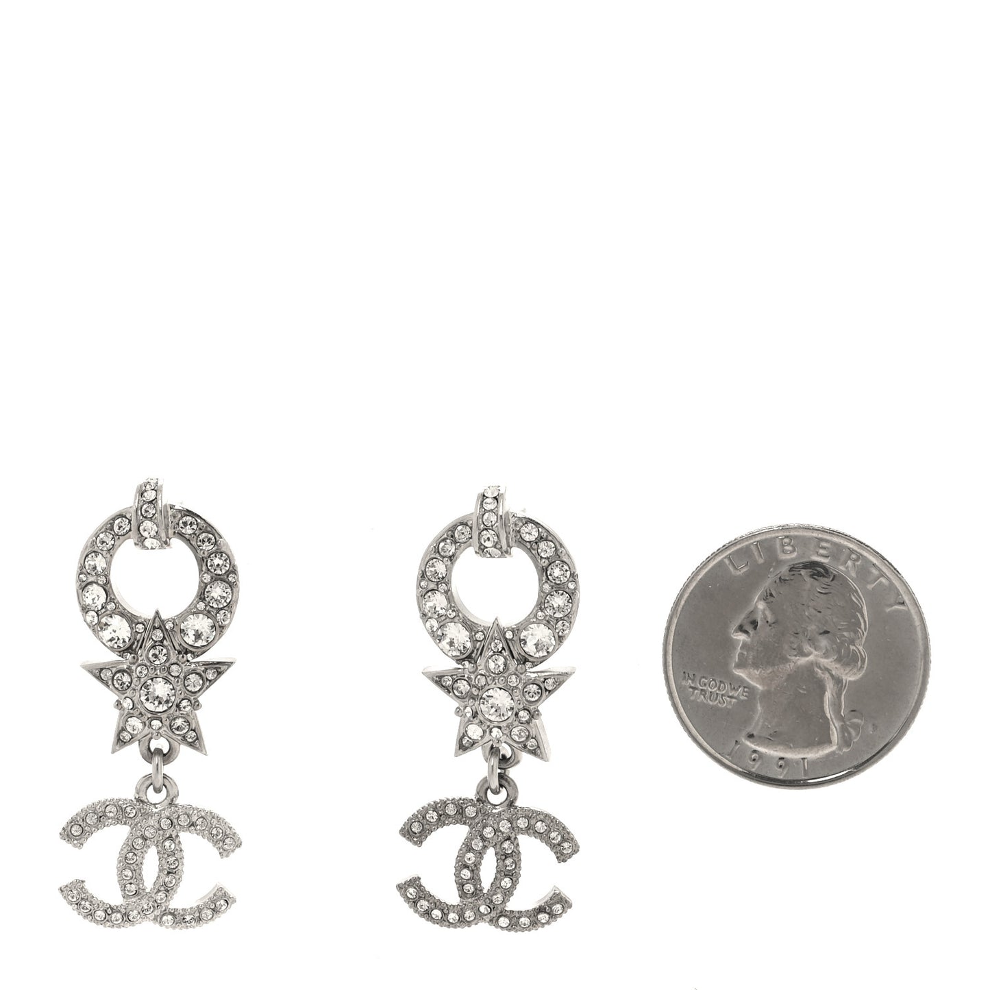 Strass Crystal CC Star Drop Earrings Silver