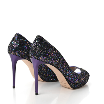 Jimmy Choo Coarse Glitter Crown 100 Peep Toe Platform Pumps 35 Petrol 4 of 8