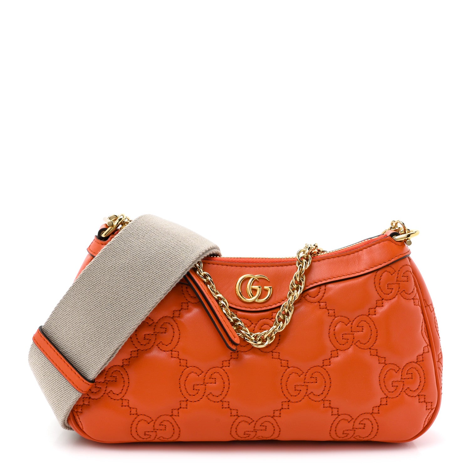 Gucci Calfskin GG Matelasse Chain Handbag Deep Orange Natural 1 of 11