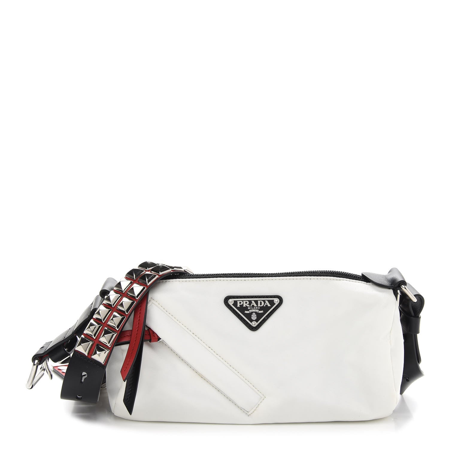 Prada Tessuto Nylon Studded New Vela Shoulder Bag White Fuoco 1 of 8