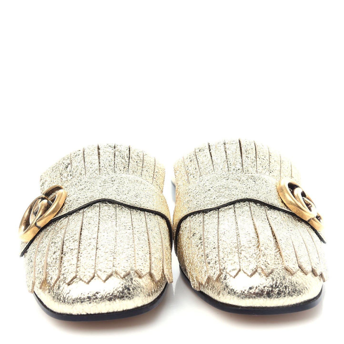 Galassia Womens GG Marmont Fringe Slippers 37.5 Platino