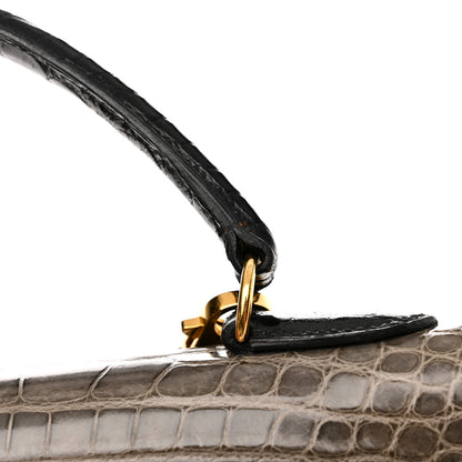 Hermes Shiny Alligator Kelly Sellier 32 Miel Gris Fonce Black 12 of 15
