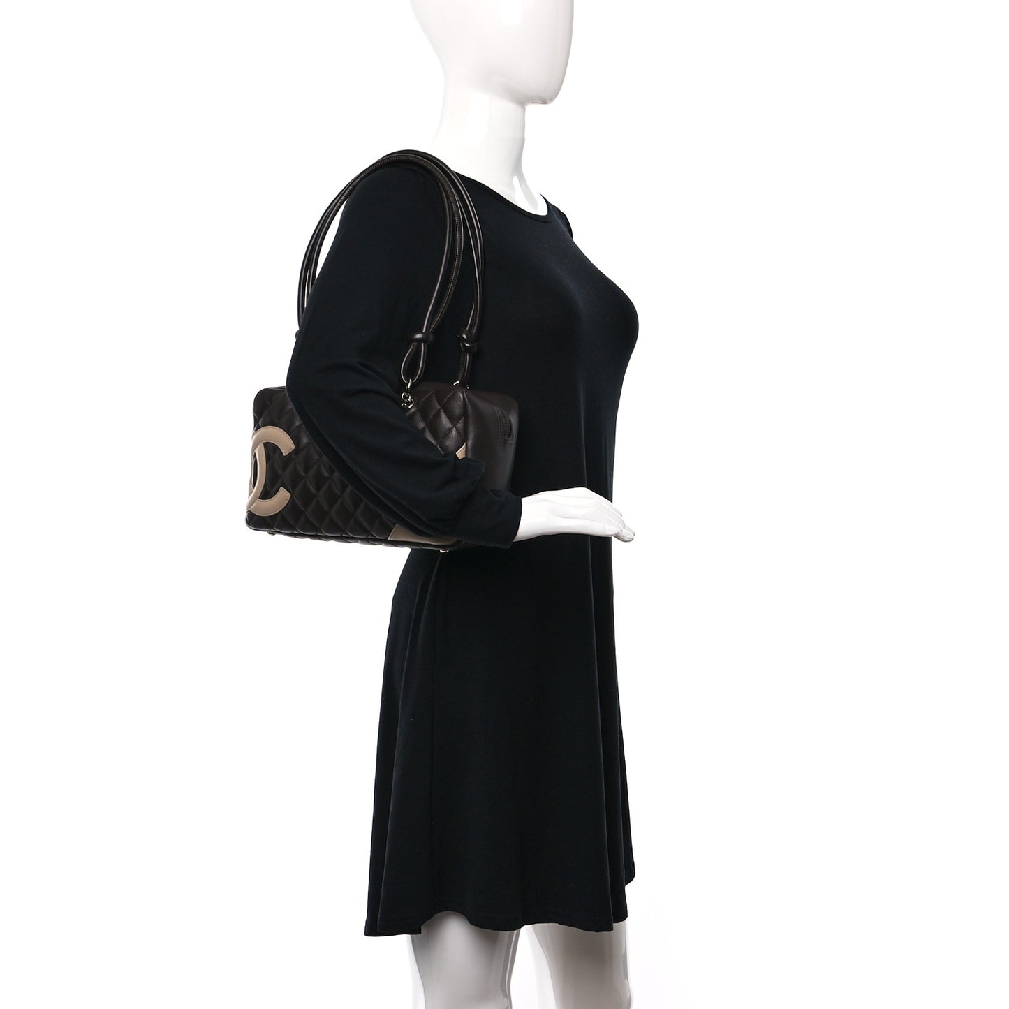 Calfskin Quilted Cambon Large Bowler Brown Beige