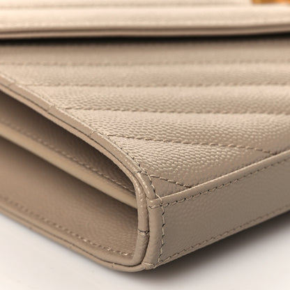 Saint Laurent Grain De Poudre Matelasse Chevron Monogram Chain Wallet Dark Beige 9 of 10