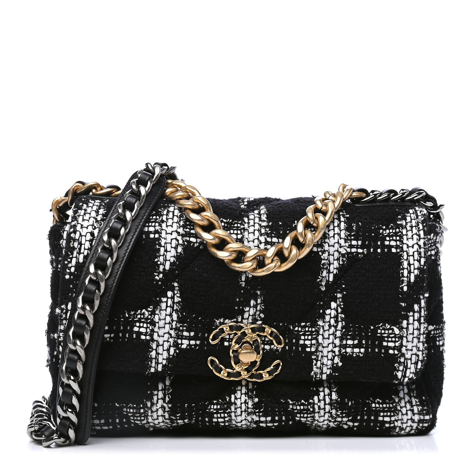 Chanel Tweed Quilted Medium Chanel 19 Flap Black White 1 of 4