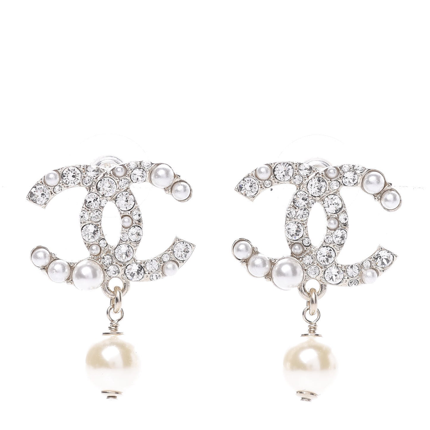 Pearl Crystal CC Drop Earrings Gold Pearly White