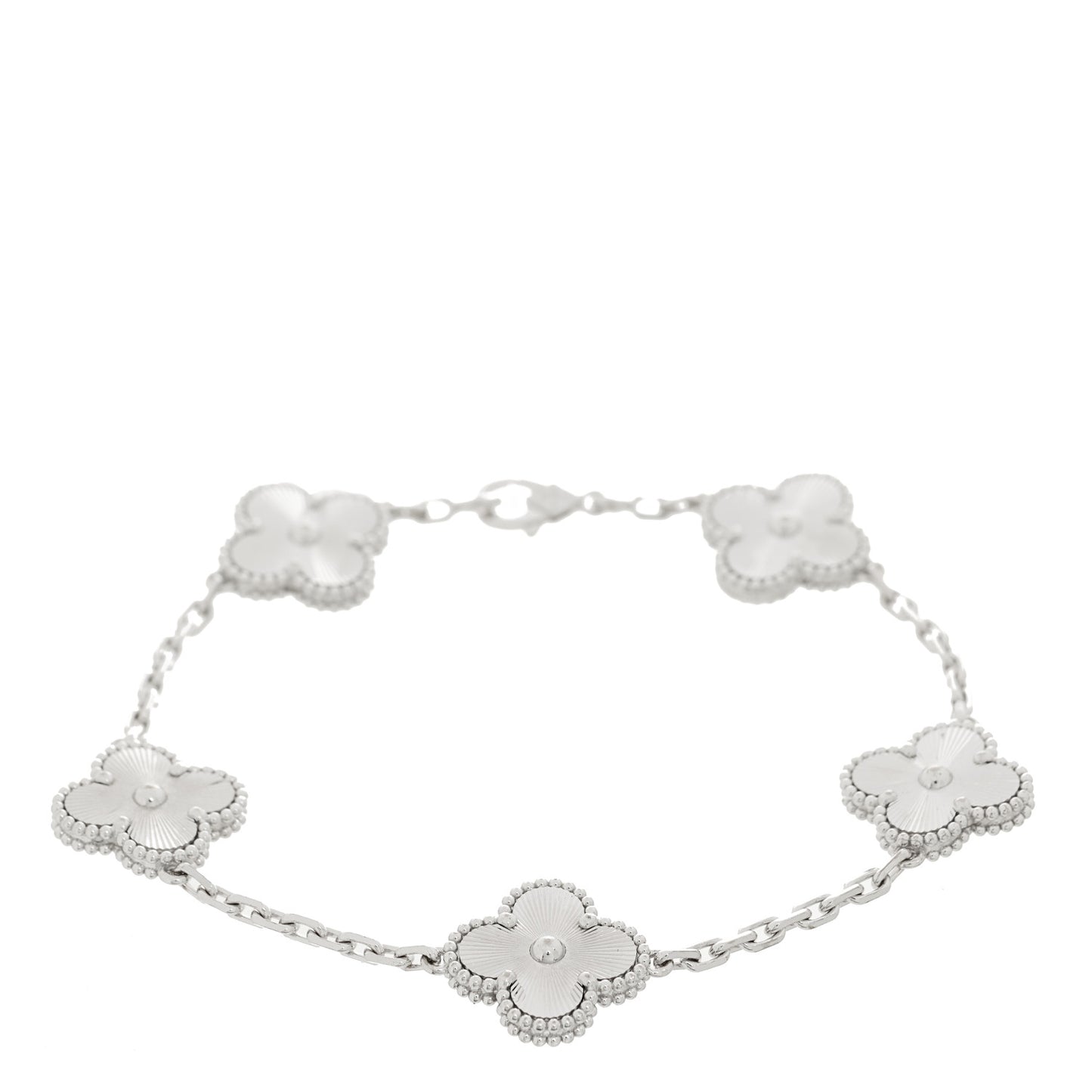 18K White Gold 5 Motifs Guilloche Vintage Alhambra Bracelet