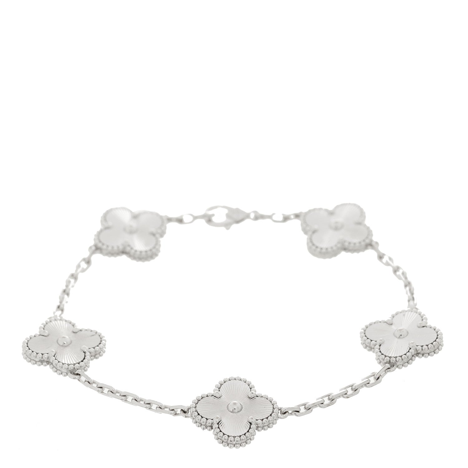 Van Cleef & Arpels 18K White Gold 5 Motifs Guilloche Vintage Alhambra Bracelet 1 of 5