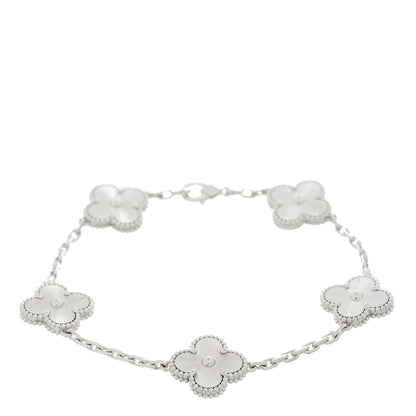 Van Cleef & Arpels 18K White Gold 5 Motifs Guilloche Vintage Alhambra Bracelet 1 of 5