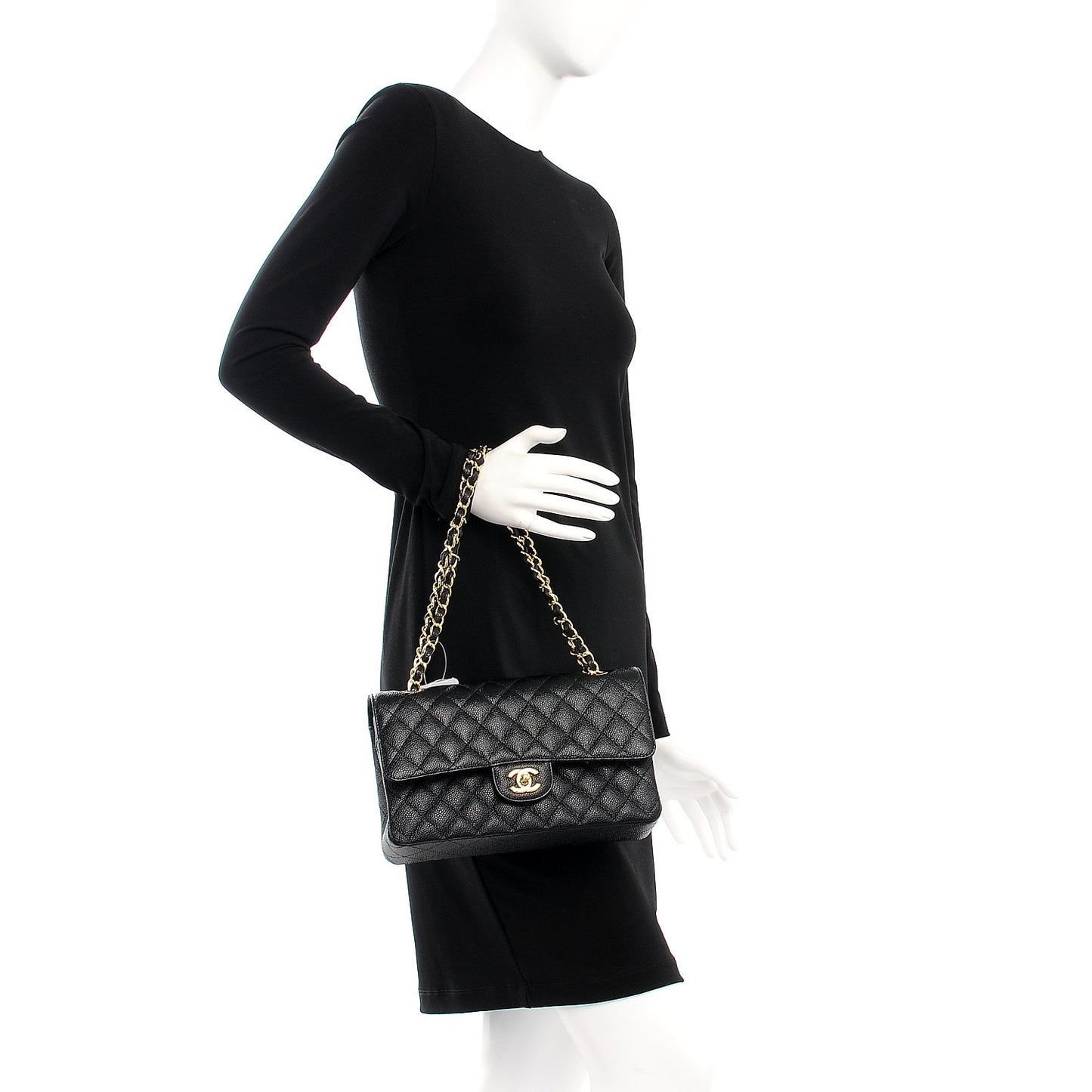 Caviar Quilted Medium Double Flap Black