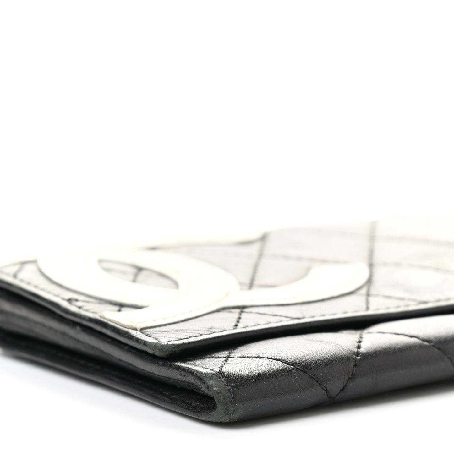 Calfskin Quilted Cambon Flap Wallet Black White
